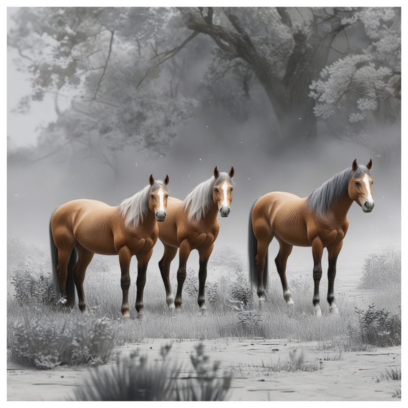 Three Horses In Forest Bath Mat, 34in W x 21in L