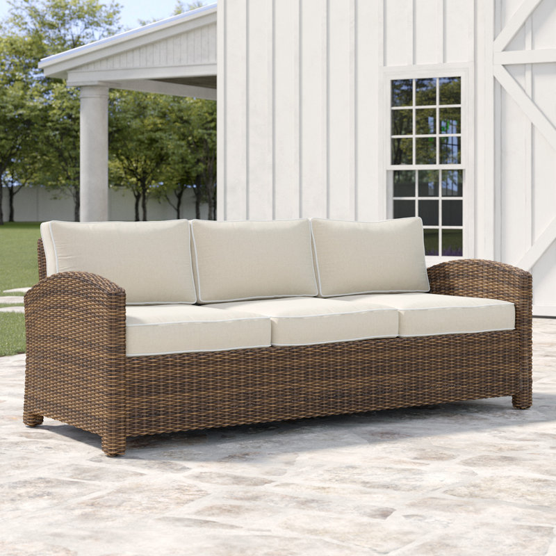 80.5'' Wide Metal Patio Sofa with Cushions, Sand, Brown