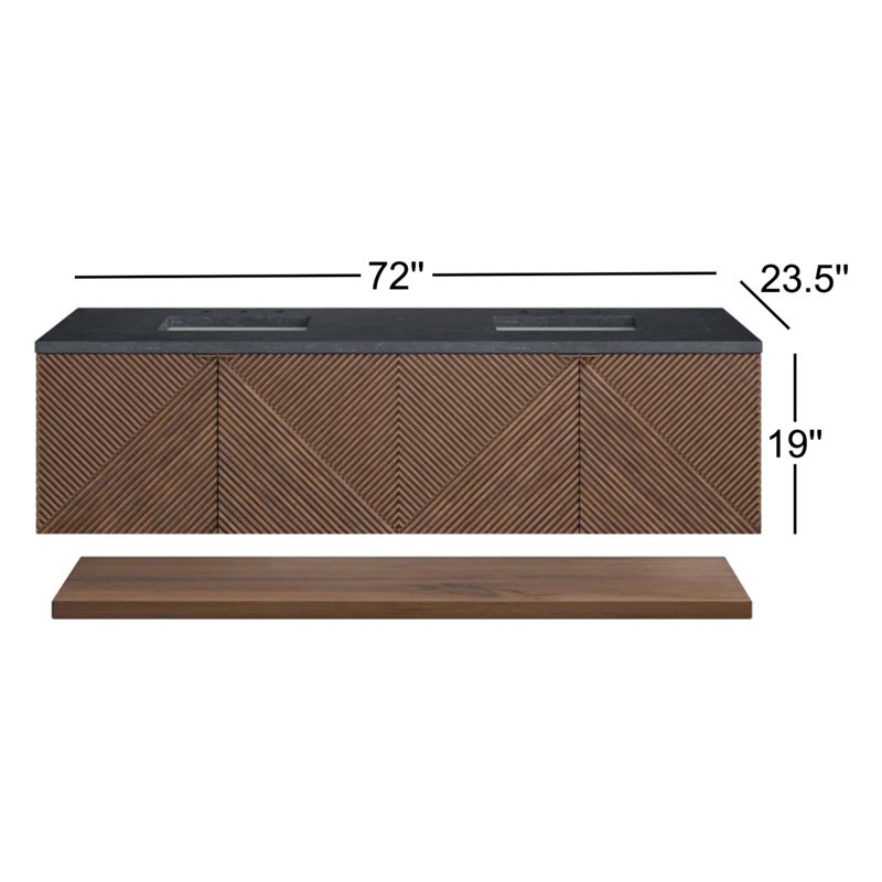 Meuble-lavabo double flottant 72 po Marcello, Savon gris anthracite, 8 po