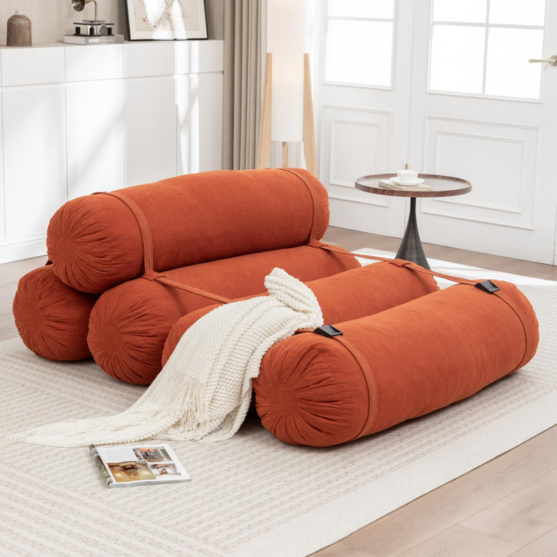 Boneless Modern Corduroy Compressed Adjustable Floor Sofa No Assembly Required, Orange
