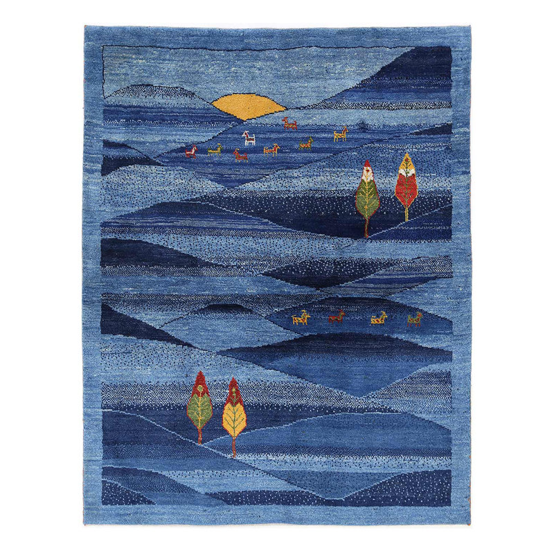 Blue Color Fine Hand knotted Persian Gabbeh 5'1'' X 6'7''