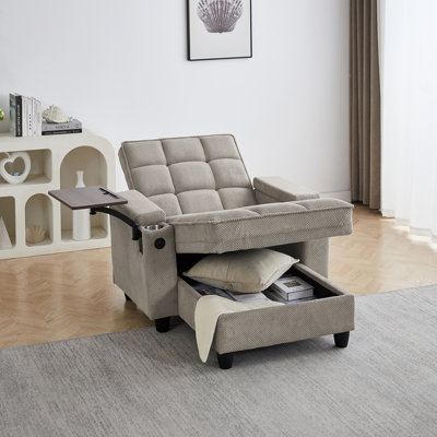 Chaise Logan de 28 po, canapé-lit avec dossier réglable, ports USB, porte-gobelet, table d'appoint pivotante et rangement