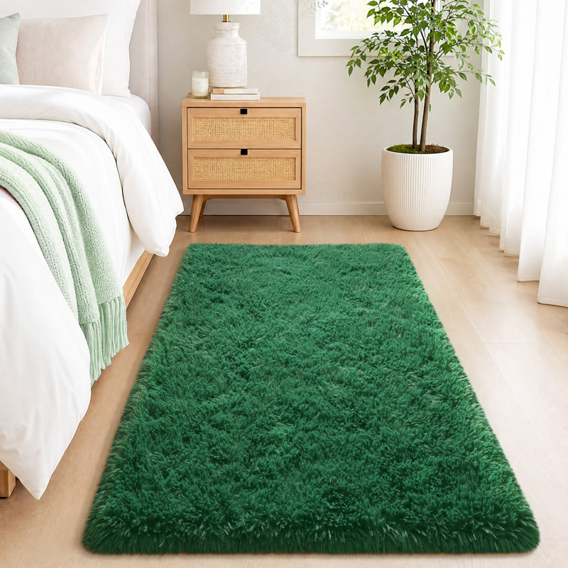 Solid Rug Soft Fluffy Green Indoor Area Rug for Living Room Bedroom Nursery Kids Room, Rectangle 3' x 5', Green