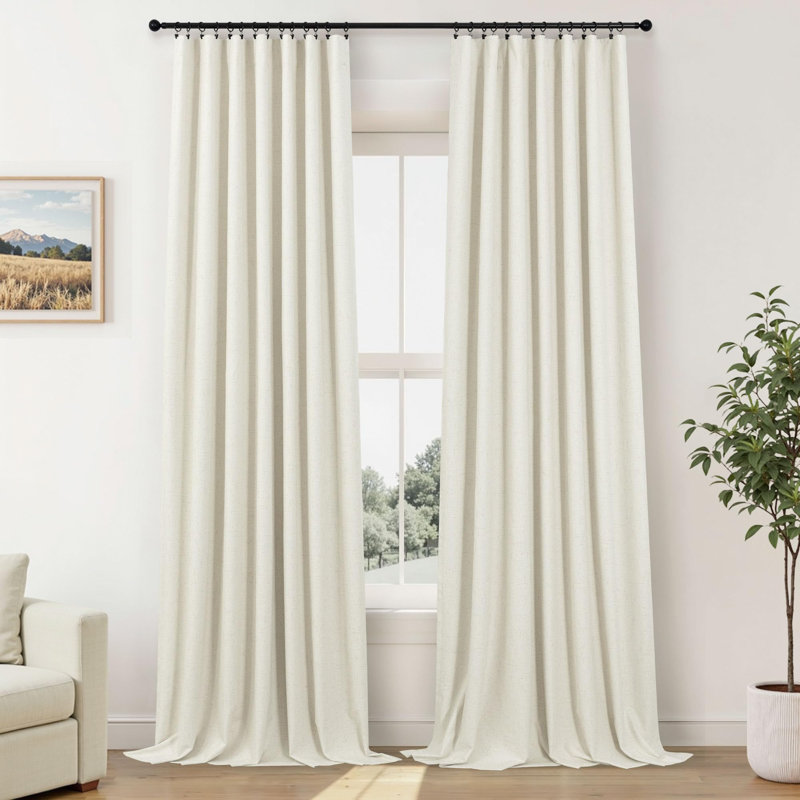 100% Blackout Curtains 84 Inch Length 2 Panels Set Neutral Boho Linen Farmhouse  Darkening Thermal Insulated Drapes Natural Cream Ivory