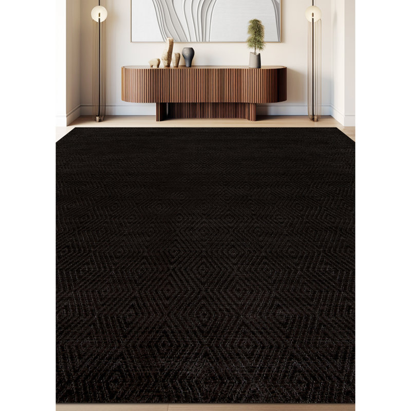 Hand Knotted Area Rug in Black, Rectangle 6' x 9'