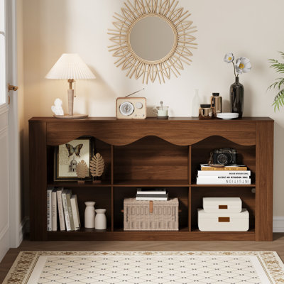 Console festonnée l 63 po avec lumières DEL, rangement étroit à 2 niveaux pour le salon de l'entrée