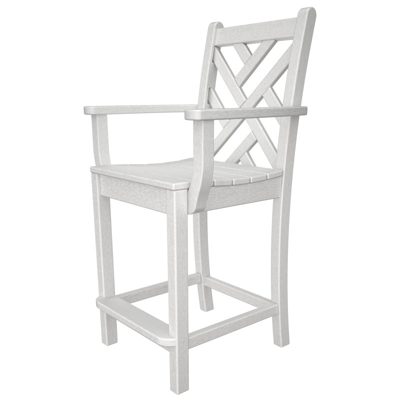 Lakeside POLYWOOD Chippendale Counter Arm Chair, White