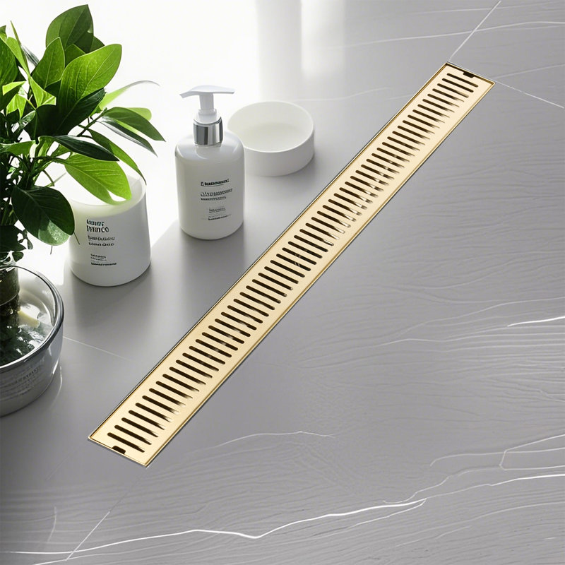 Drain de douche linéaire 24 po, drain de plancher de douche en acier inoxydable 304 avec grille amovible, drain de plancher rectangulaire avec accessoires