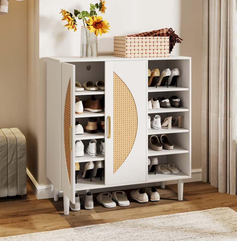 Armoire de rangement pour 20 paires de chaussures avec 2 portes et 8 tablettes réglables pour le vestibule