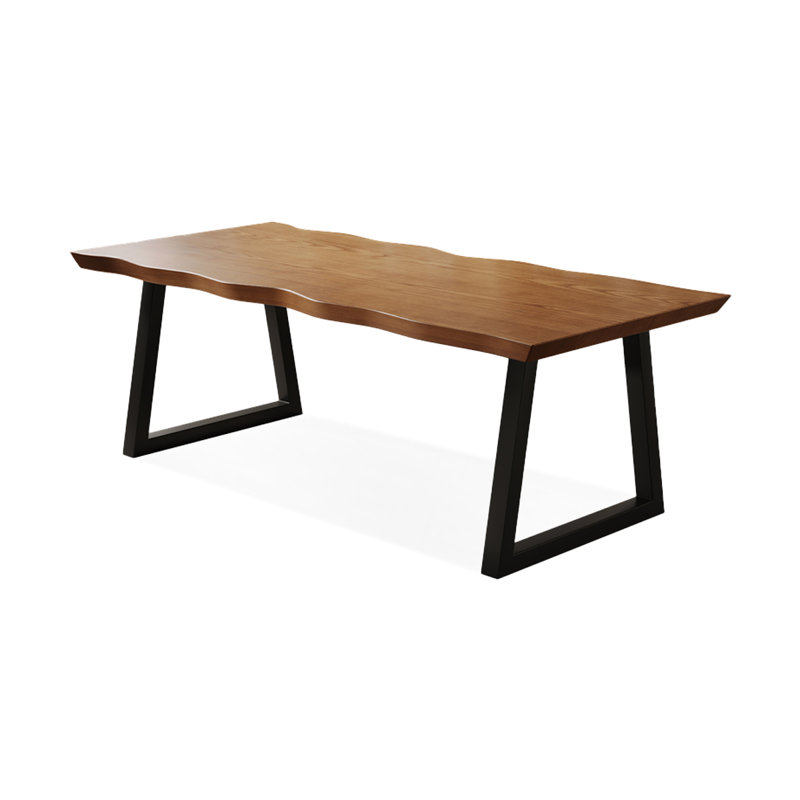 Tan Rectangular Solid Wood+Iron desk, 29.53" H x 86.61" W x 35.43" D