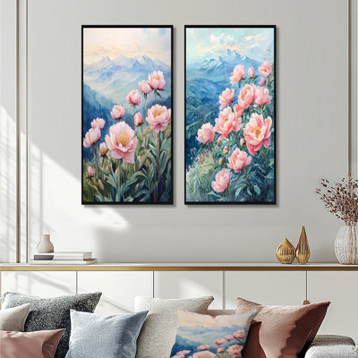 Pivoines dans la haute crête I - décoration murale en toile florale 2 panneaux