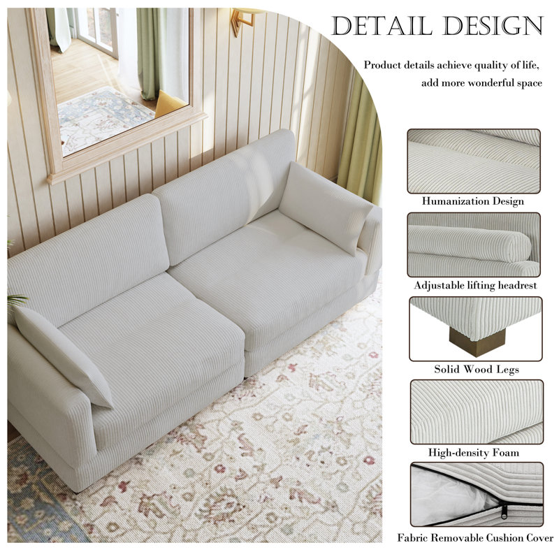 Canapé modulaire en velours côtelé Bentura, Gris sel de mer