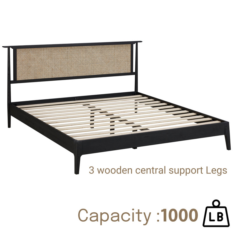 Ruby Wooden Bed Frame with Rattan Headboard - 1000lb