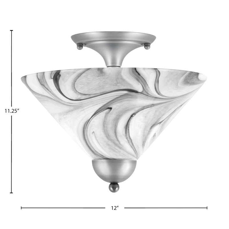 Magar Semi-Flush 2 Bulbs With 12" Glass, Brushed Nickel, Onyx