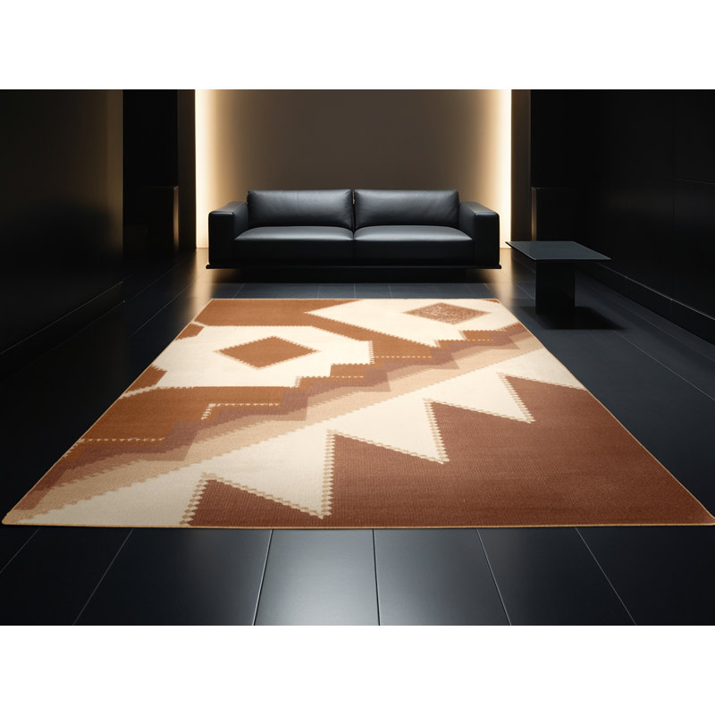 Tapis moelleux moelleux à motif de blocs d'inspiration mondiale Eiler - brun clair, 5 x 8