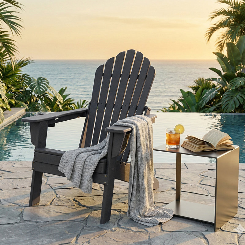 Upgraded Folding All-Weather HDPE Adirondack Chair With Dual Cup Holders And Phone Slot, 37.8 In. Extra High Back & Reinforced Seat 2PCS