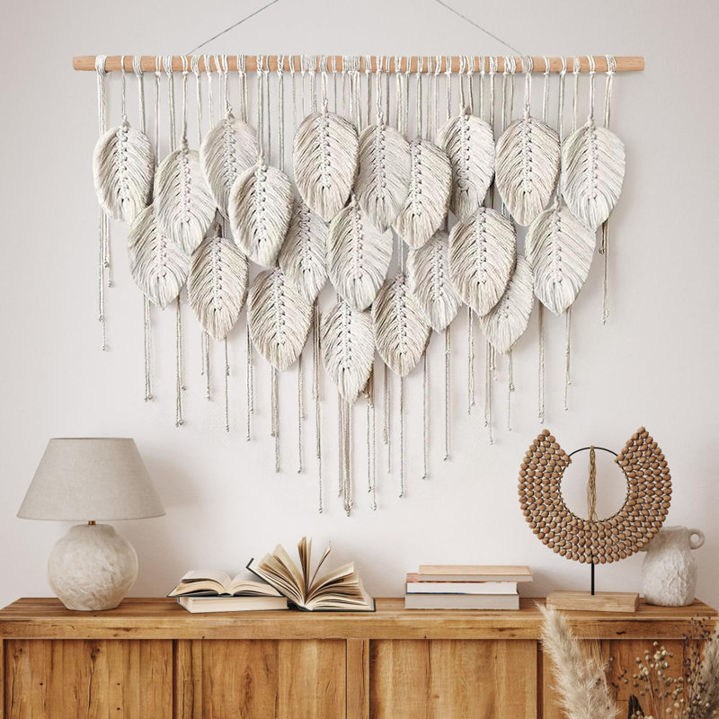 Décoration murale en macramé à motif de feuilles de bohème