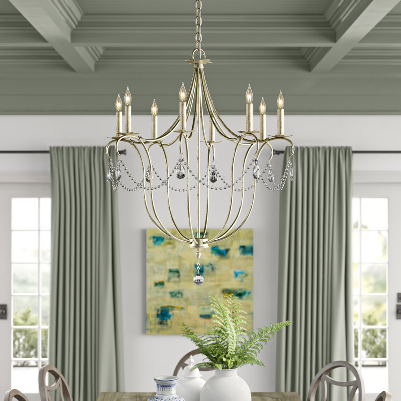 Crystal Lights 8 - Light Chandelier, Silver Leaf