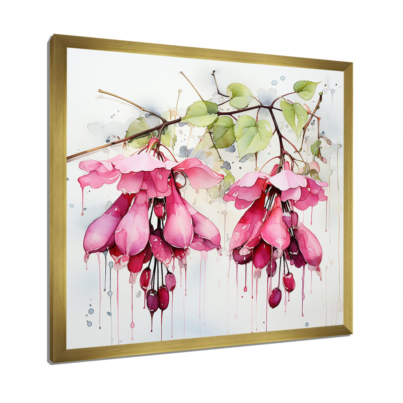 Rose rose fuchsia fleurs de gouttes d'oreille - Fuschia, H 16 po x l 16 po x P 1 po, Cadre doré simple