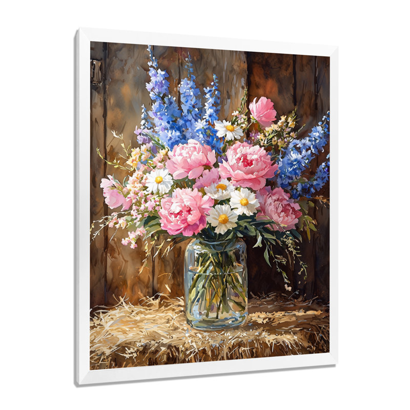 Glenaire - reproduction d'art sur toile florale, H 32 po x l 16 po, Picture Framed, Blanc