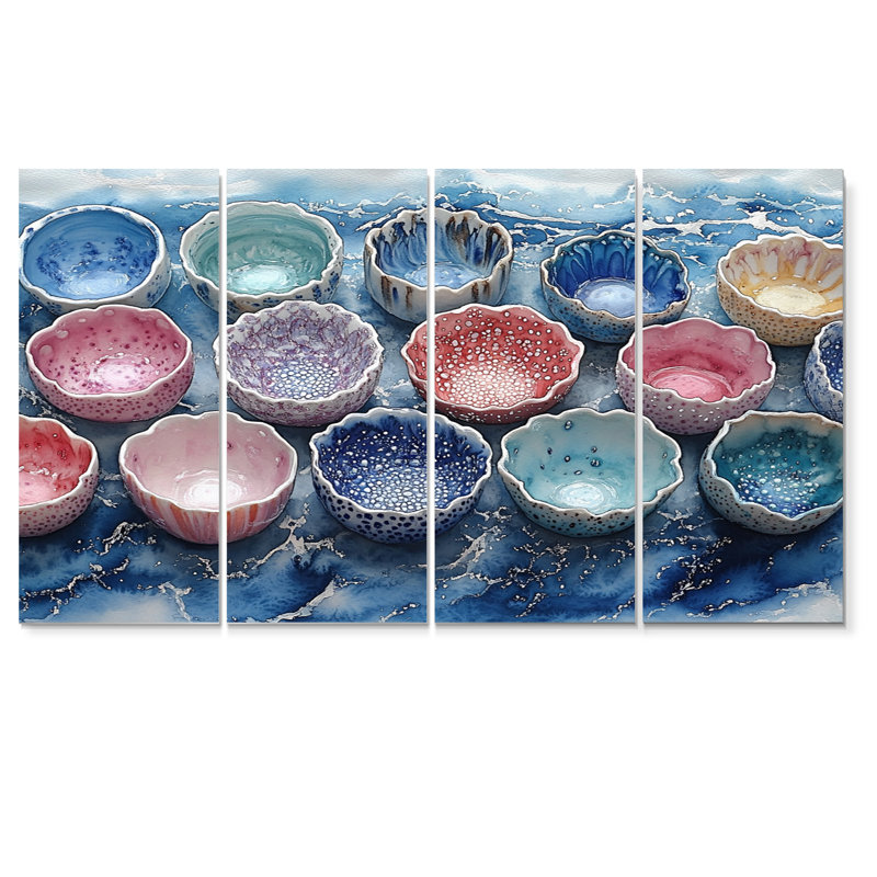 Ensemble de salon de plage en poterie rose et bleu I, H 32 po x l 64 po
