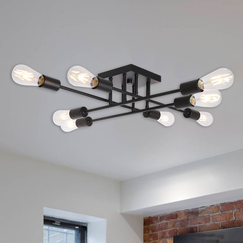 Plafonnier semi-encastré 8 lumières 23,23 po Erxhan, Noir