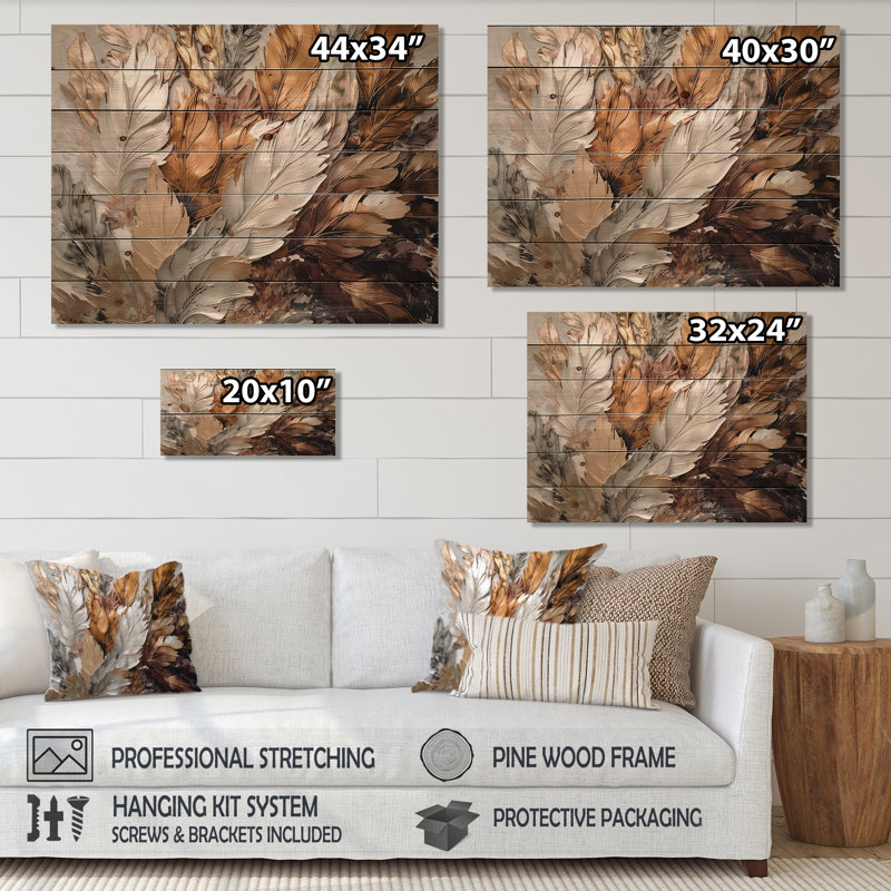 Décoration murale plume dorée en plumes dorées IV, H 30 po x l 40 po
