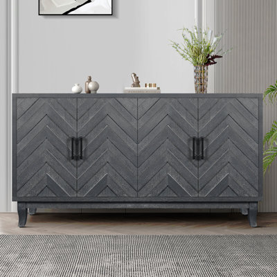 Armoire de buffet de style rétro Stronger, armoires de rangement laquées décoratives à 4 portes, armoire de rangement à lattes épaissie pour vestibule, salon