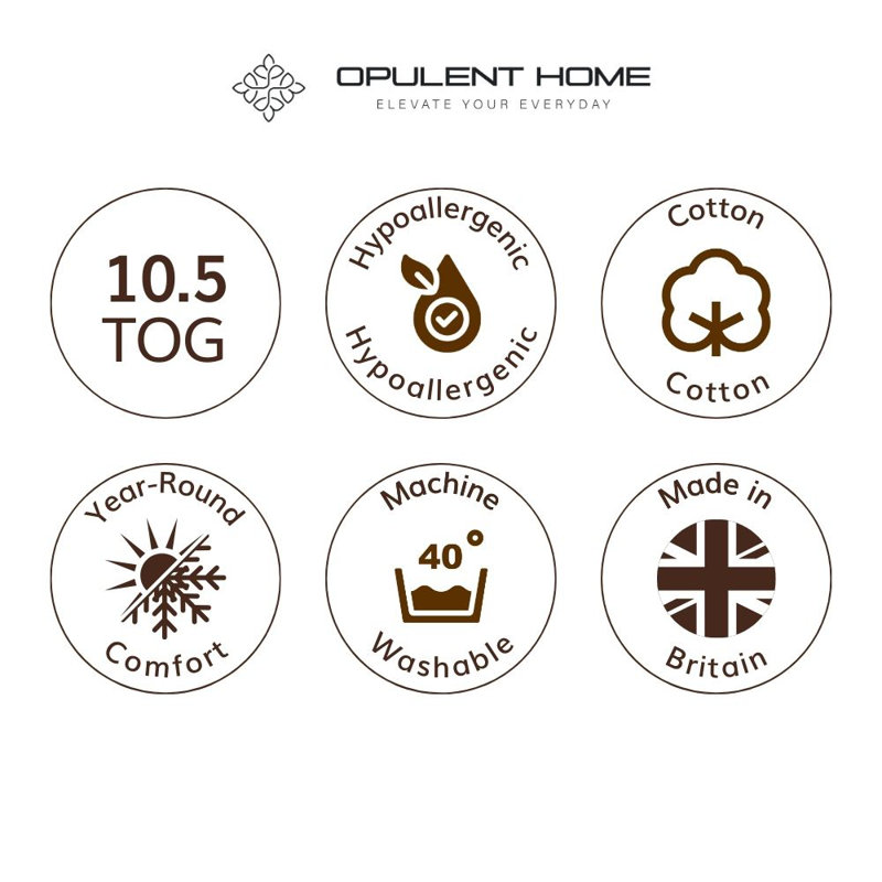 Opulent Home Lightweight 10.5 Tog All Season Cotton Duvet - Anti-Allergy Hypoallergenic Hollowfibre Quilt - Single/Double/King/Super King