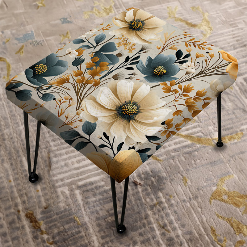 Beige Begonia Cottage Collage - Floral Rectangle Ottoman