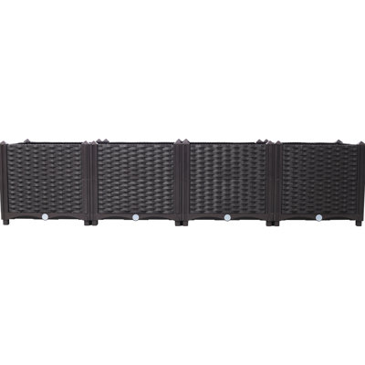 Jardinière en plastique avec plantes surélevées pour plantes et fleurs 63 po de long, 15,7 po de large, 14,7 po de haut, avec 4 boîtes de conserves de couleur brune, terrasse convenable