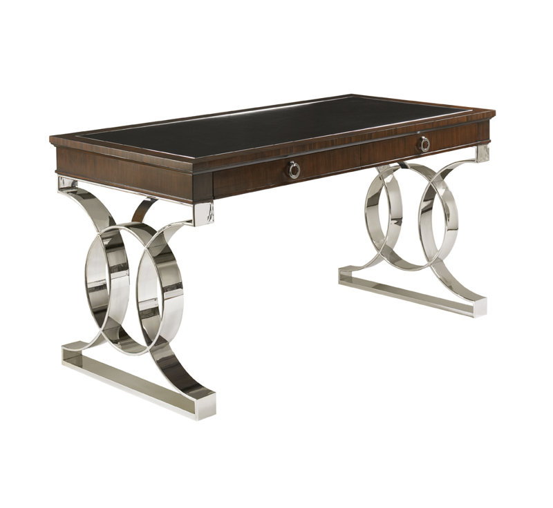 Rosewood and Stainless Steel Home Office Desk with Drawers
