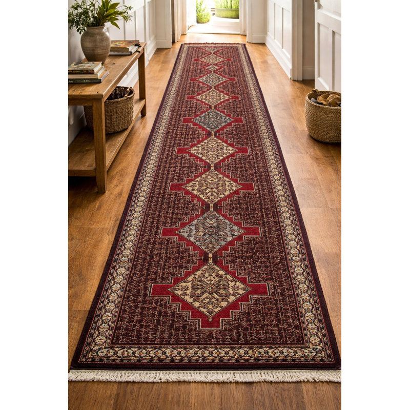 Tapis rouge / bleu en laine noué à la main Flossmoor