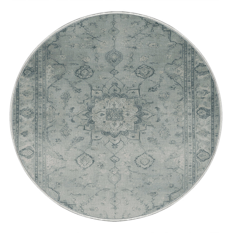 Tapis vert Tabriz lavable à la machine, Rond 8 pi