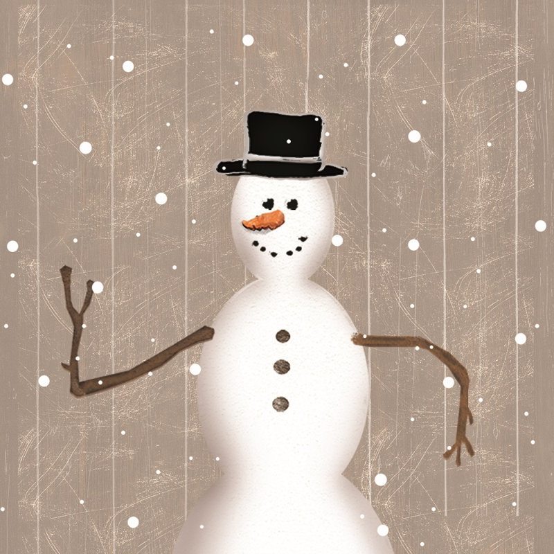 Rustic Snowman - Wrapped Canvas Painting, 30cm H x 30cm W x 3.8cm D