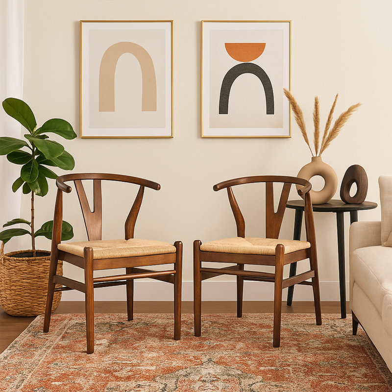 Cera Dining Chair Set Of 2, Handwoven Rope, Wood, Black