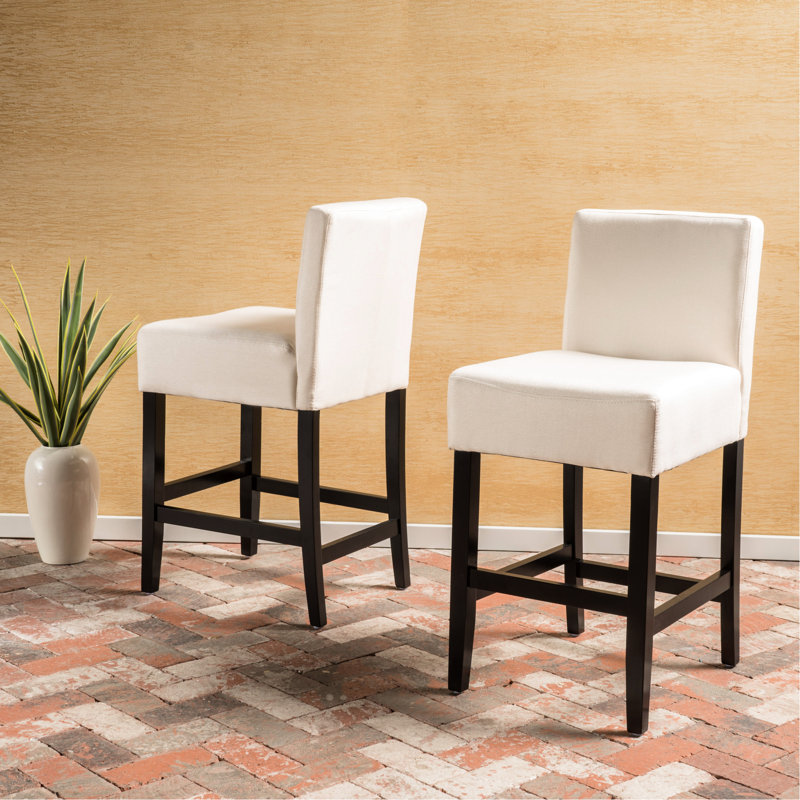 Tabouret de comptoir 2 pièces Kd, tissu beige, bois, P 18,04 po x l 21,83 po, H 36,8 po, paire de tabourets, base en bois massif, base en bois massif, 18,04 po, profondeur 21,83 po, largeur 37,73 po, finition contemporaine