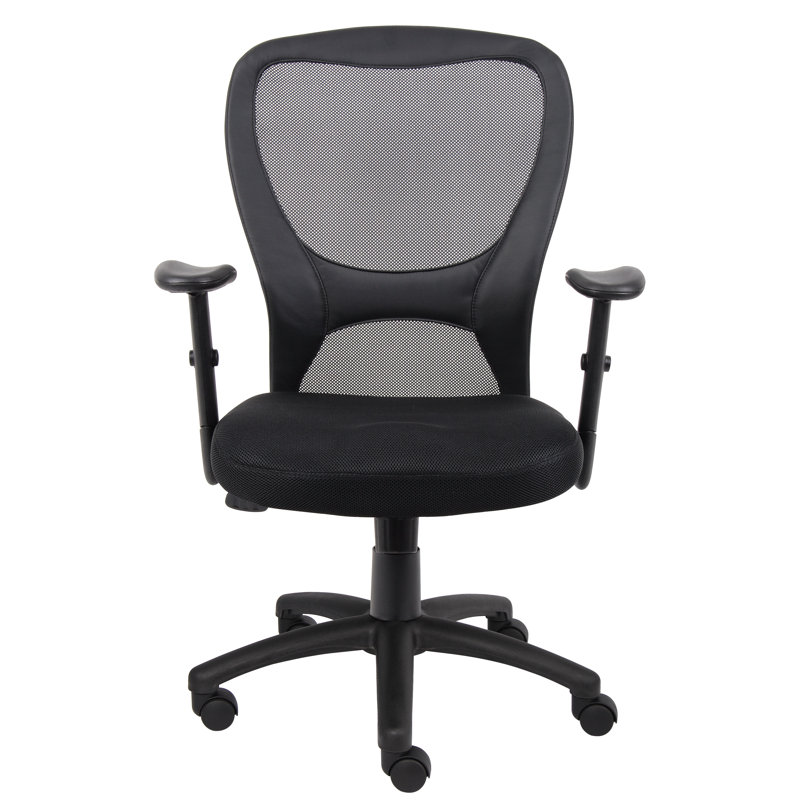 Black Ergonomic Mesh Back Vinyl Task Chair with Adjustable Arms