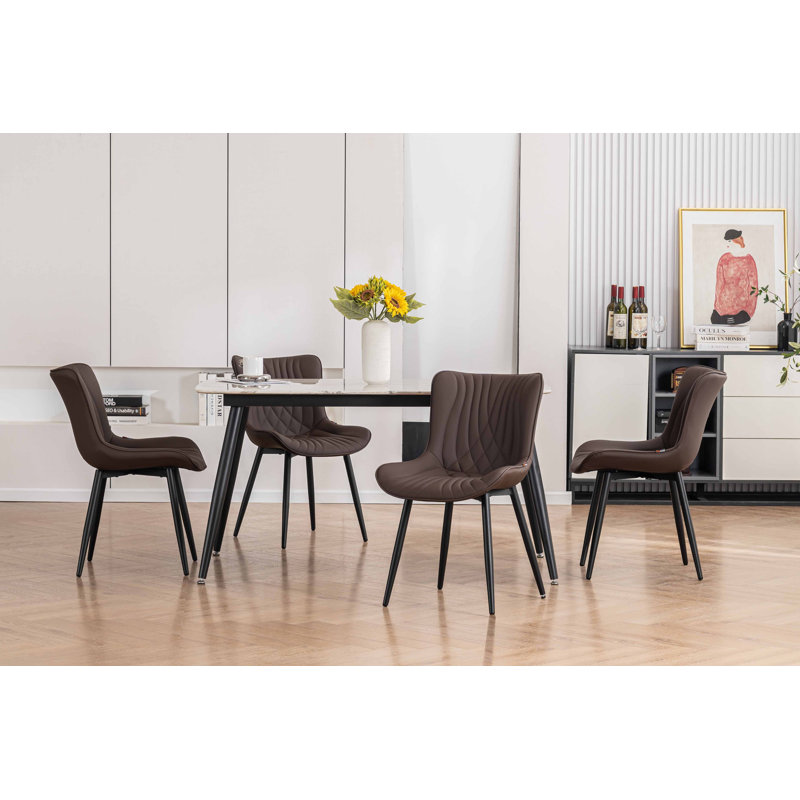 Lynnsey Tufted Leather Upholstered Dining Modern Wingback Side Chairs with Metal Legs, Brown