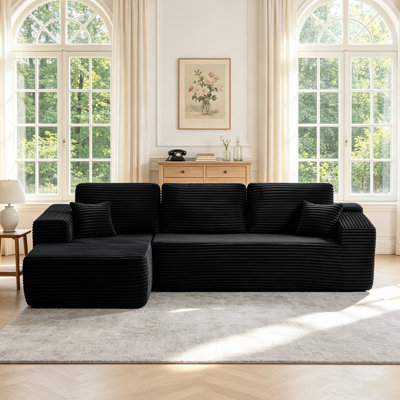 Boneless Corduroy L-Shape Modular Sectional Couch with Chaise - Soft Upholstered, Roomy Deep Seat, No Assembly Required, Timeless Stylish Furniture for Living Room Bedroom Apartment Home Office