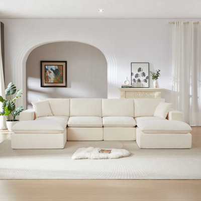 138" Cloud Sectional Couches for Living Room,Convertible Boneless U Shaped Couch with Ottomans, Modern Modular Sectional Sofa,Oversized,White by Latitude Run