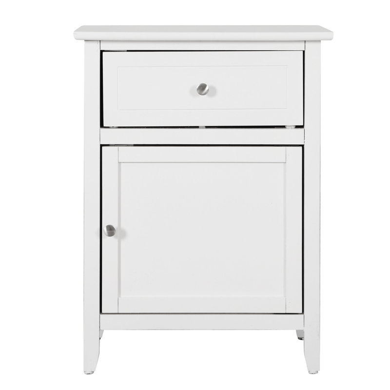 Table de chevet blanche avec grand tiroir - H 25 po x l 19 po x P 15 po Style moderne compact pour diverses options de décoration Compartiment dissimulé