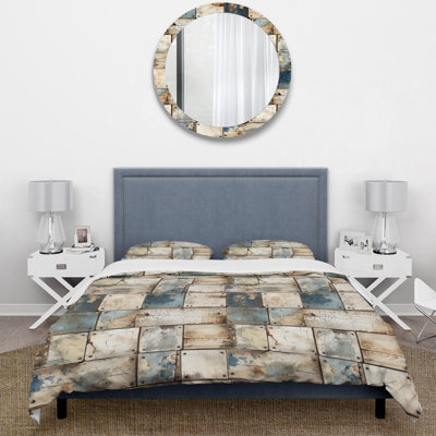 Ensemble de housse de couette Rustic Modern Cubic Farmhouse Planks