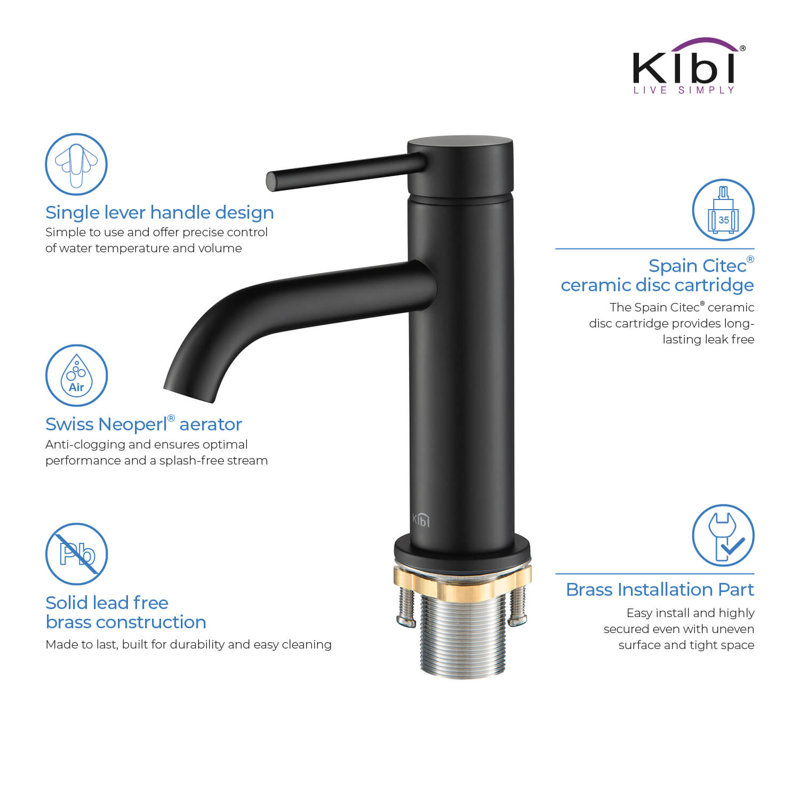 Circular Single-handle Bathroom Faucet, Matte Black, Drain Assembly Included