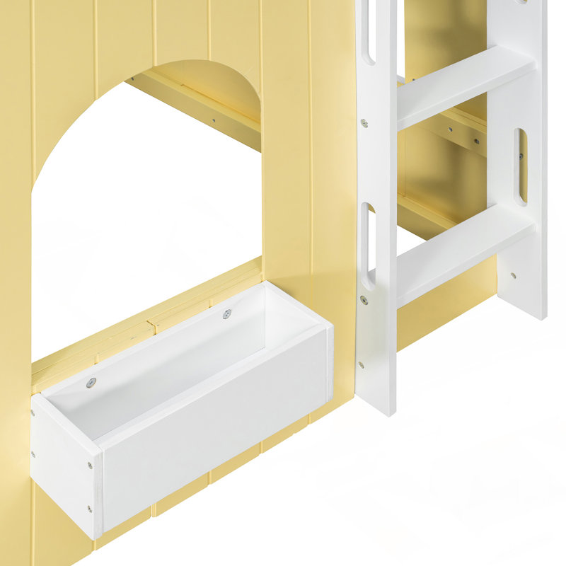 Lit mezzanine simple pour enfant avec guirlande lumineuse DEL, Lit simple, Yellow