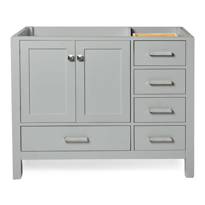 Panchuri 43'' Solid Wood Single Bathroom Vanity in Grey, Left Offset Base Cabinet without Top