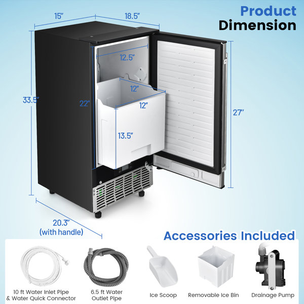 NewAir 15 Undercounter 80 lbs. Daily Clear Ice Cube Maker Machine, Built-In or Freestanding Design