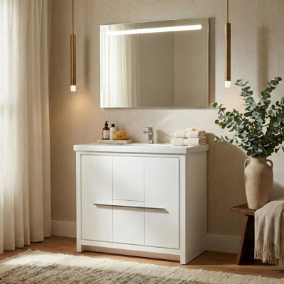 Mareo 36″ Solid Wood Single Bathroom Vanity with Cabinet Storage, Mirror Not Included