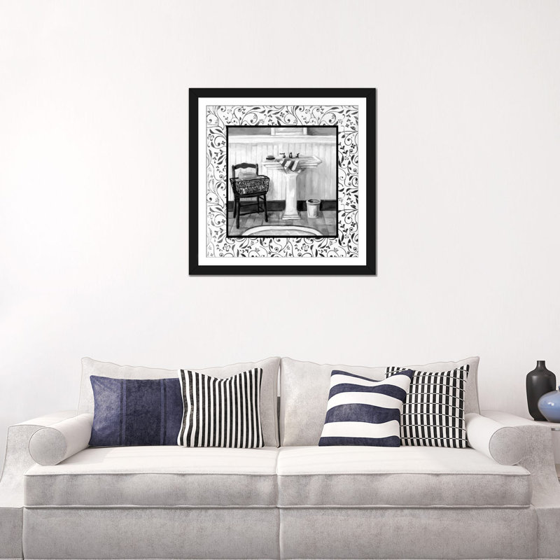 « salle de bain ii », impression sur toile, Papier d'art encadré noir, Blanc, H 24 po x l 24 po x P 1 po