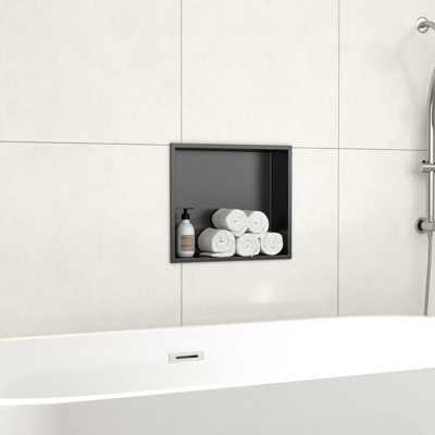 L 14 po x H 12 po rectangulaire sans carrelage encastré Niche de douche encastré 304 en acier inoxydable pour salle de bain / cuisine / salon / rangement